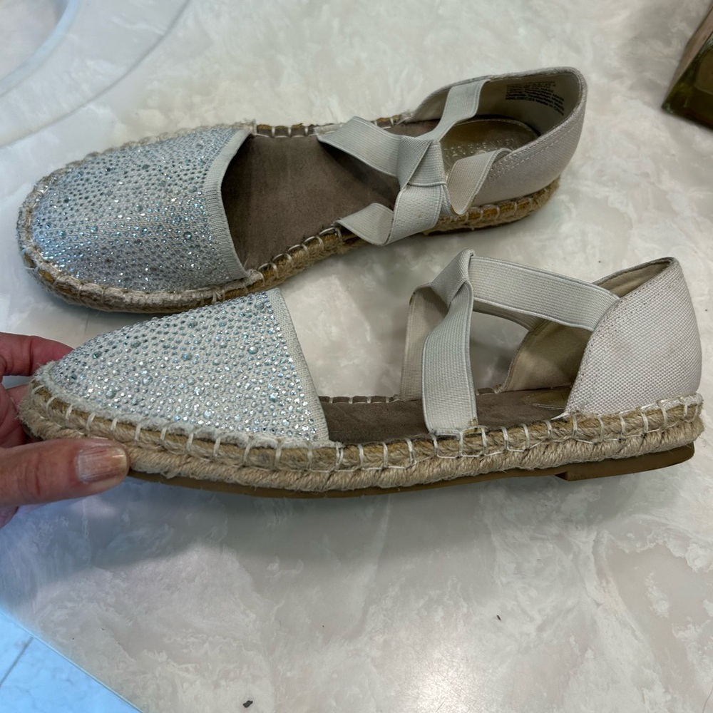 KENNETH COLE Natural Canvas LUNA Crystal Espadrille Elegant Flats Shoes Sz 8.5 - Picture 6 of 14